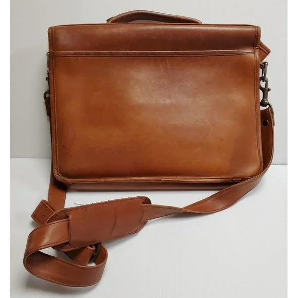 Vintage VILLAGE TANNERY by Sevestet Brown Thick Leather Briefcase Messenger Bag